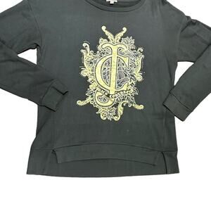 Juicy Couture Women's Size Large Charcoal Gray Sweatshirt with Gold Jeweled Logo